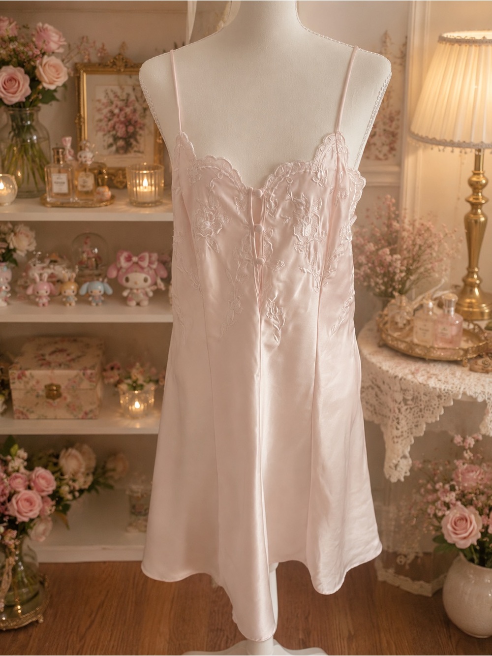 Private Luxuries Satin Lace Chemise Nightgown – Size M